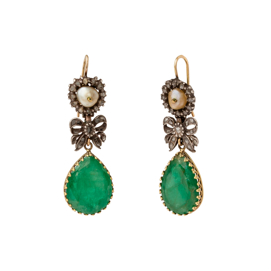 Antique & Vintage Jewelry 19th Century Pearl & Emerald Earrings - Broken English Jewelry