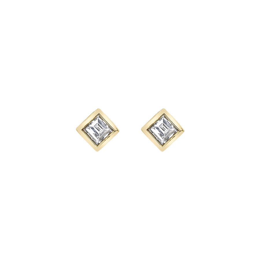 Lizzie Mandler Solitaire Carre Diamond Bezel Stud - Yellow Gold - Broken English Jewelry