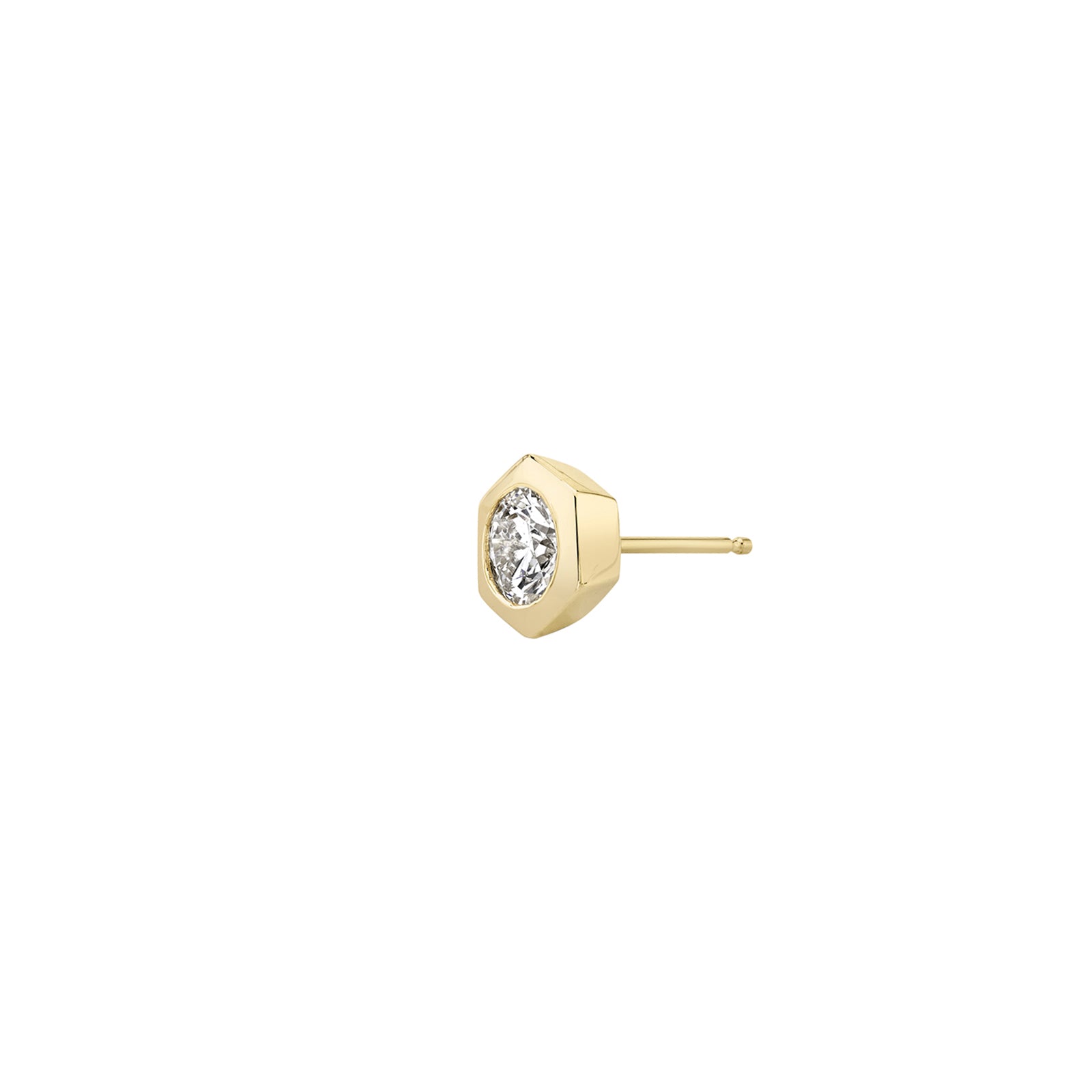 Lizzie Mandler Solitaire Round Diamond Bezel Stud - Yellow Gold - Broken English Jewelry