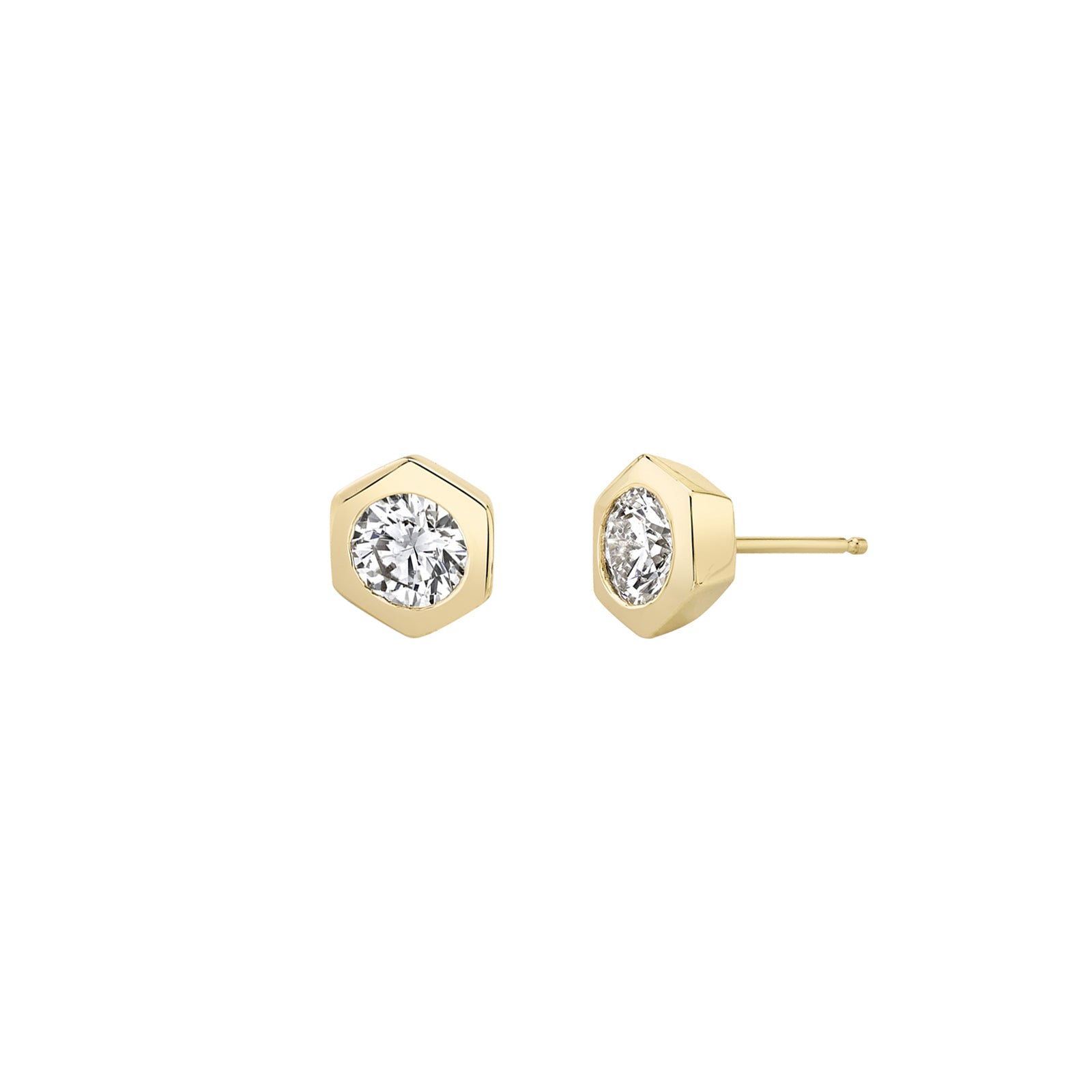 Lizzie Mandler Solitaire Round Diamond Bezel Stud - Yellow Gold - Broken English Jewelry