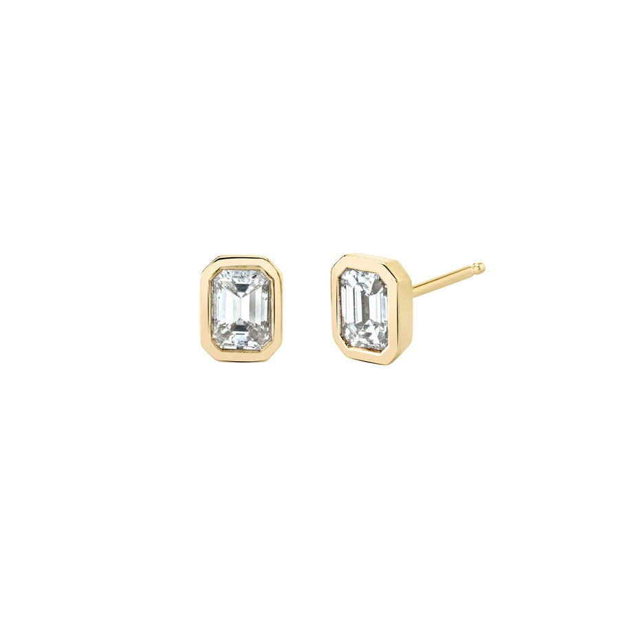Lizzie Mandler Solitaire Emerald Cut Diamond Bezel Stud - Yellow Gold - Broken English Jewelry