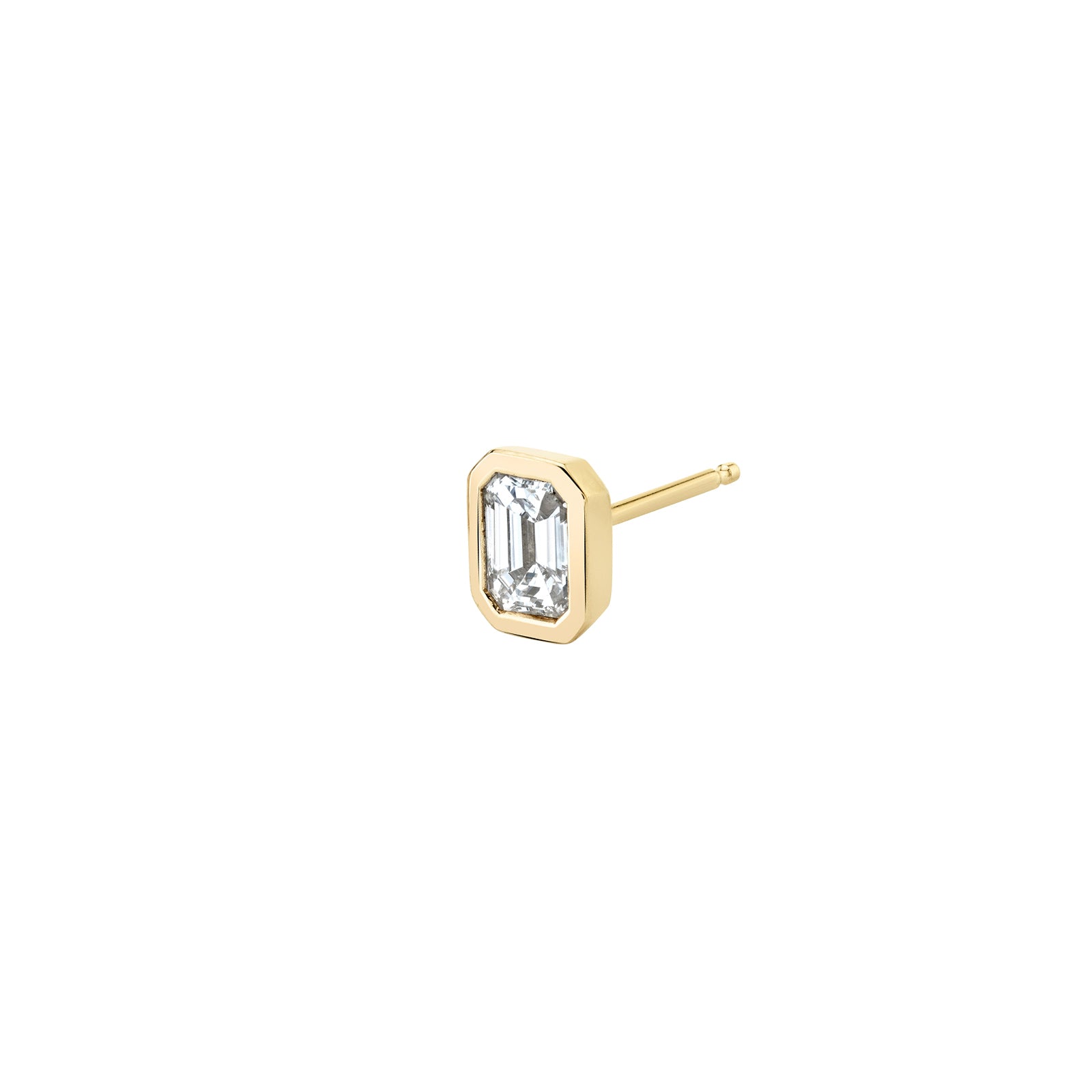 Lizzie Mandler Solitaire Emerald Cut Diamond Bezel Stud - Yellow Gold - Broken English Jewelry