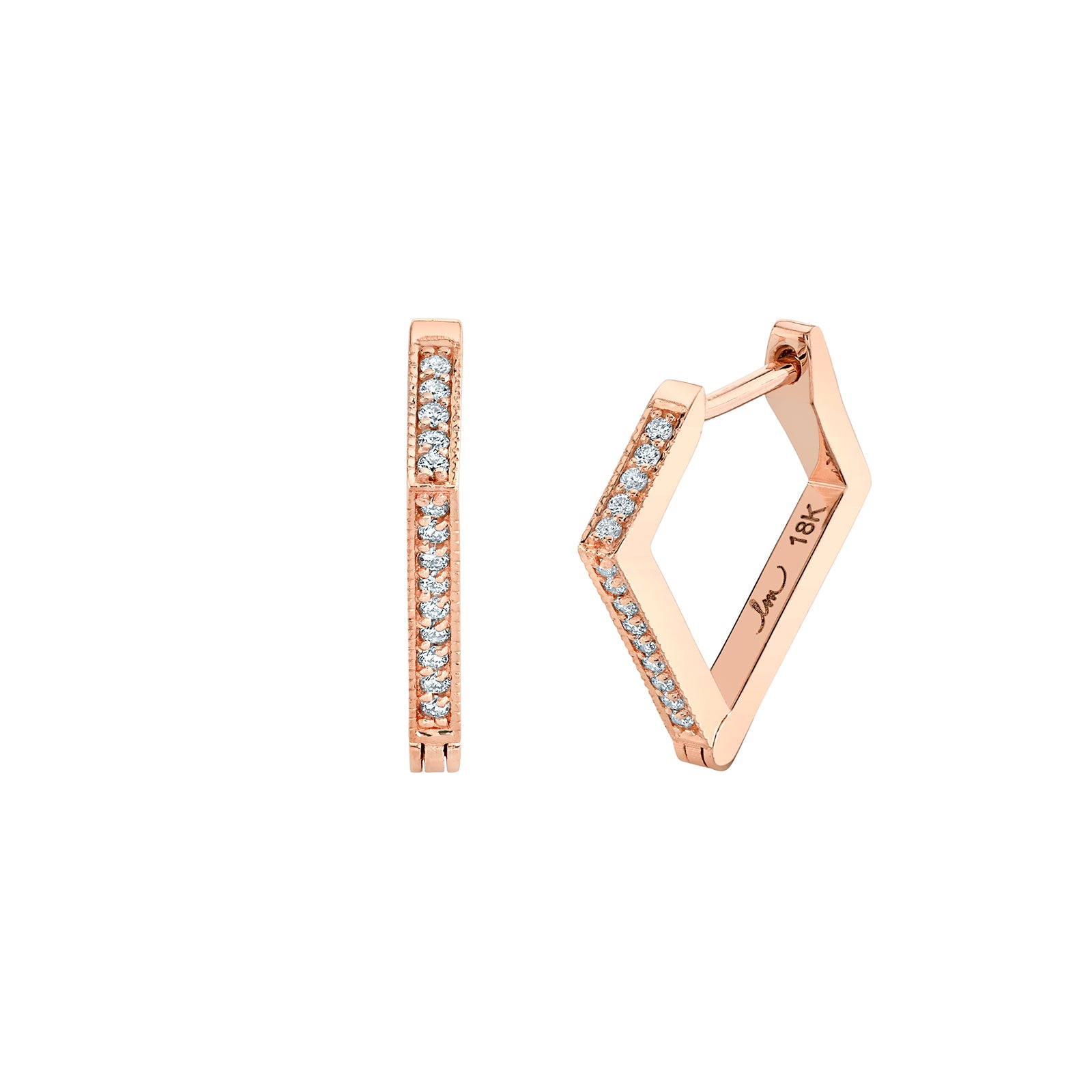 Lizzie Mandler Angled Diamond Huggie - Rose Gold - Broken English Jewelry