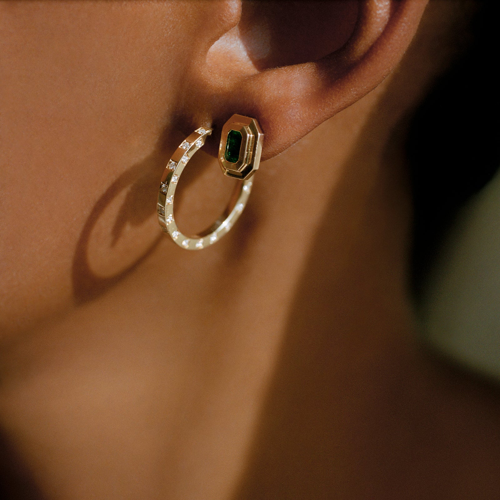 Āzlee Staircase Studs - Emerald - Earrings - Broken English Jewelry