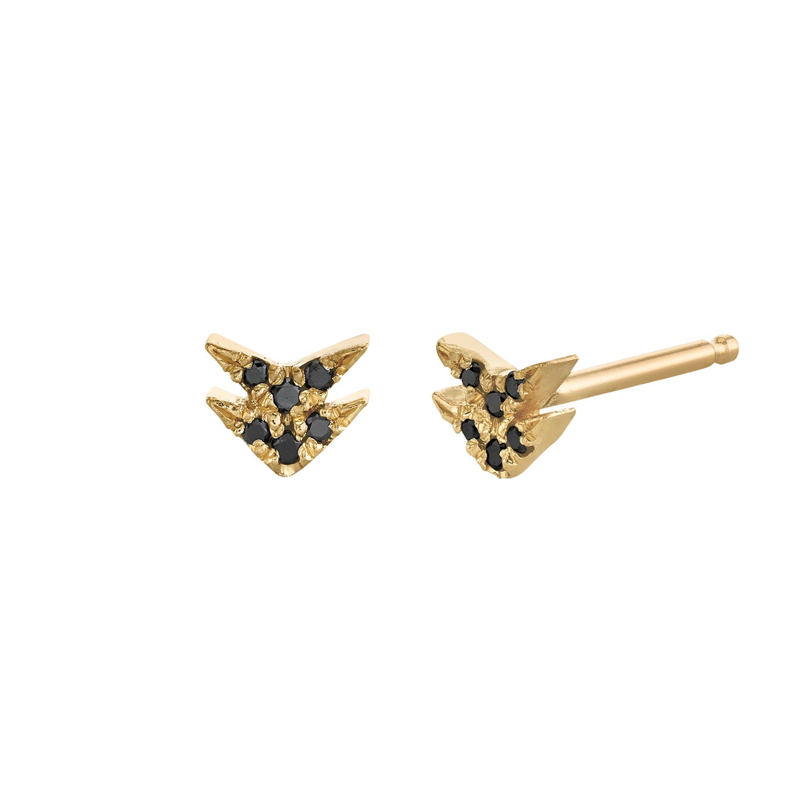 Lizzie Mandler Double Black Diamond Pave V Stud - Yellow Gold - Broken English Jewelry