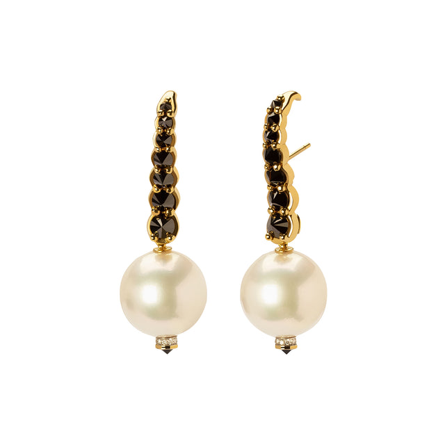 Ara Vartanian Pearl & Black Diamond Drop Earrings - Earrings - Broken English Jewelry