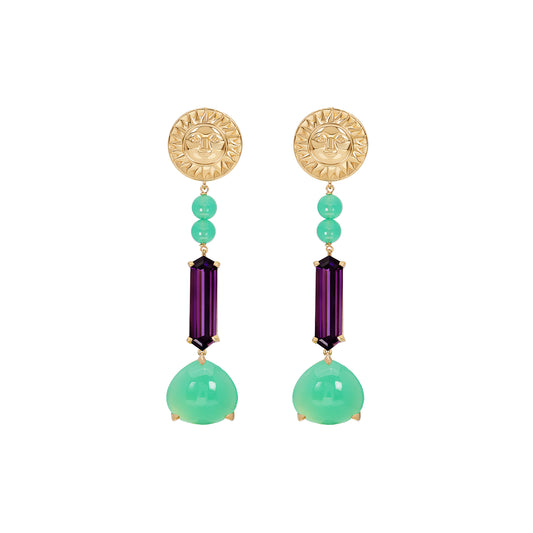 Manila Soleil Earrings - Chrysoprase & Amethyst - Main Img