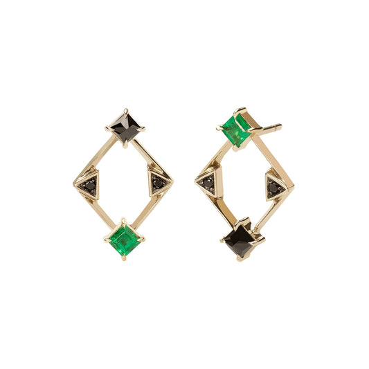 Flipped Emerald & Black Diamond Earrings - Main Img