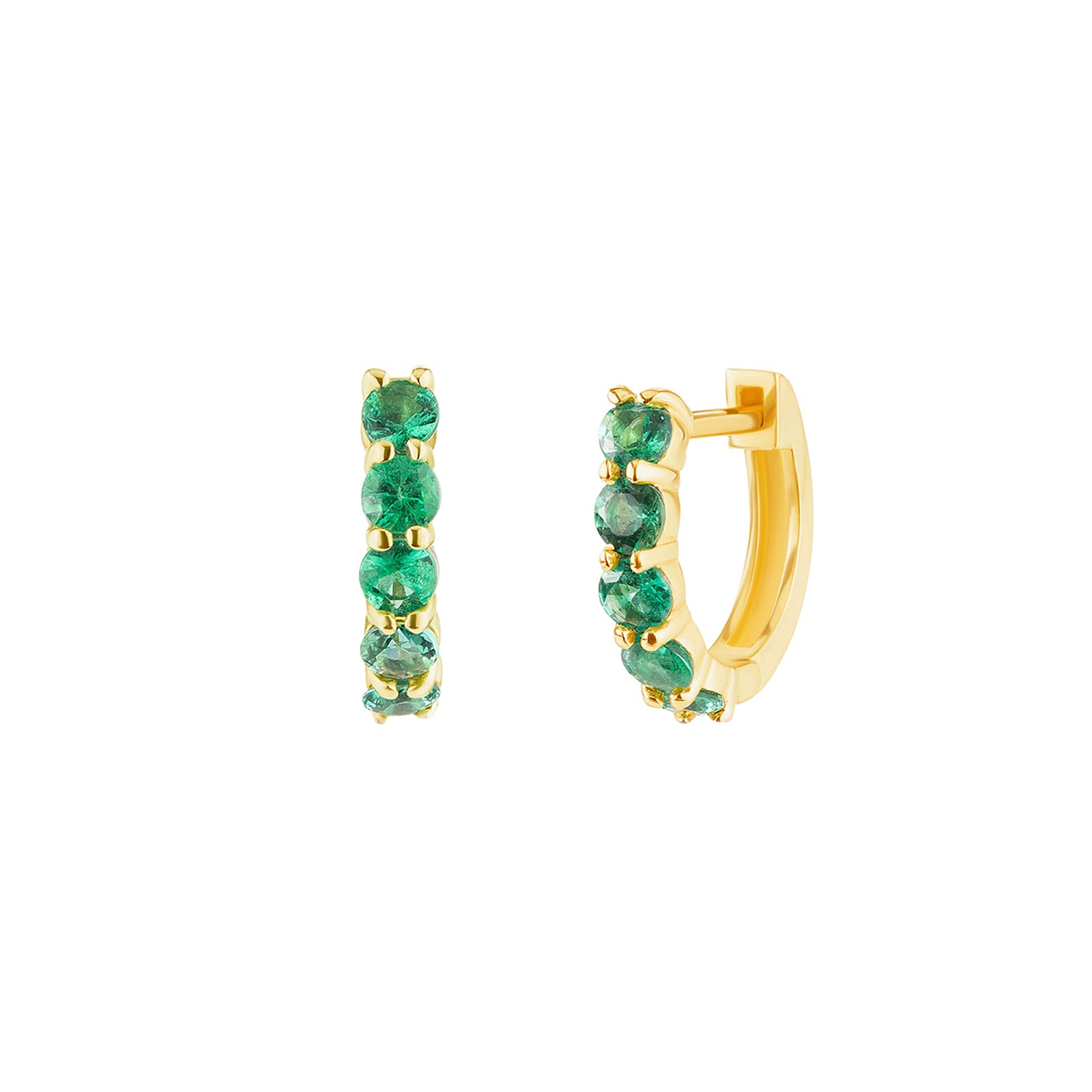 Carbon & Hyde Sparkler Emerald Huggies - Yellow Gold - Earrings - Broken English Jewelry