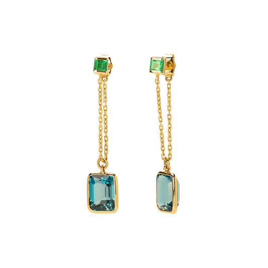 Chain Earrings - Topaz & Emerald - Main Img