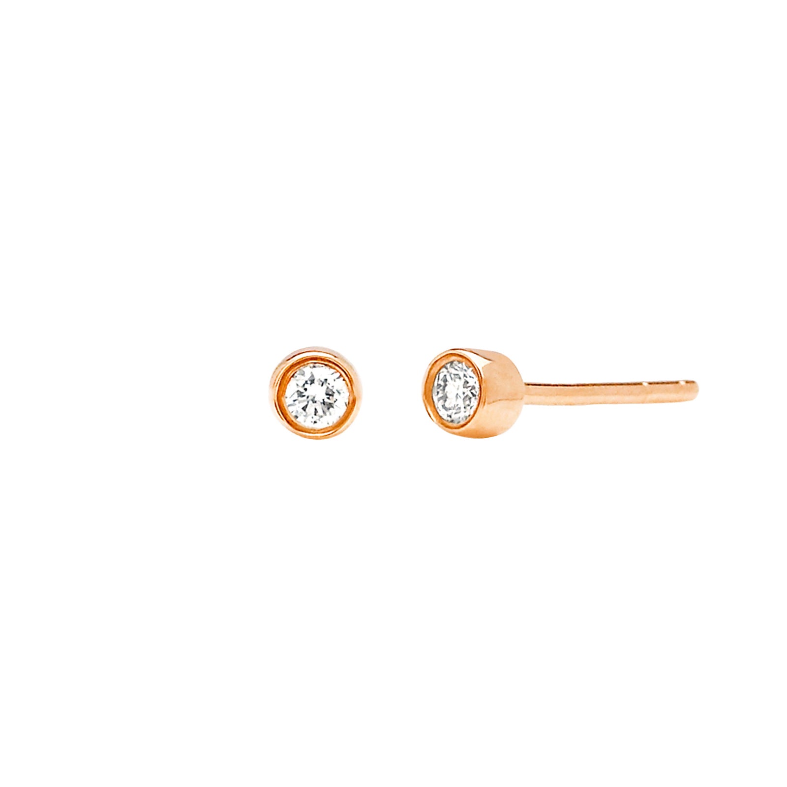 EF Collection Diamond Bezel Studs - Rose Gold - Earrings - Broken English Jewelry