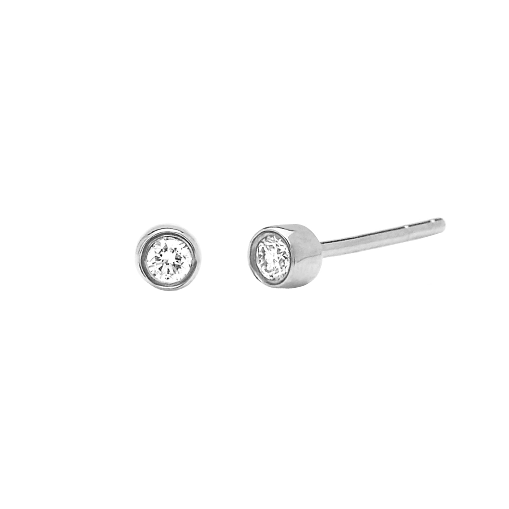 EF Collection Diamond Bezel Studs - White Gold - Broken English Jewelry