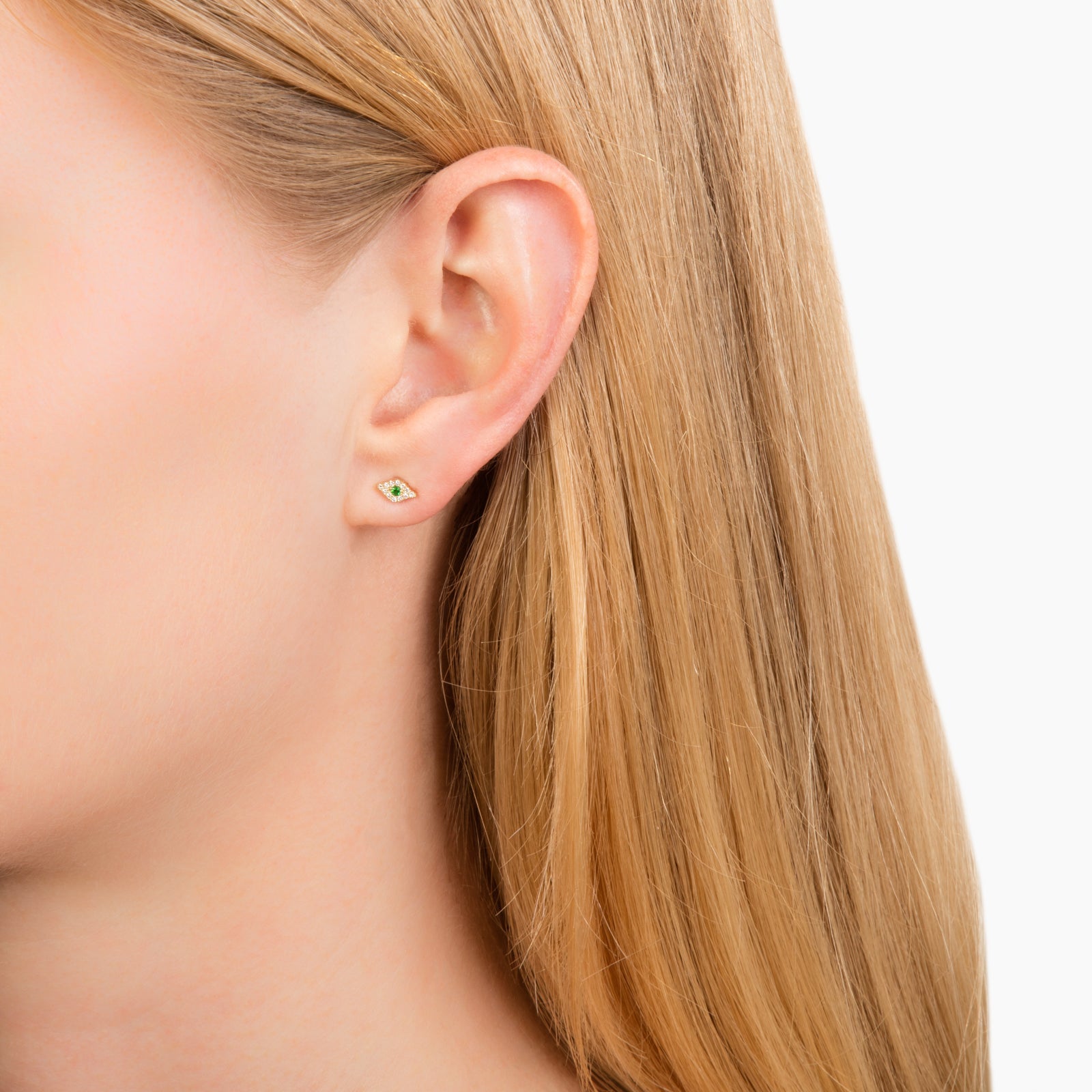 EF Collection Diamond Evil Eye Sapphire Studs - Yellow Gold - Earrings - Broken English Jewelry