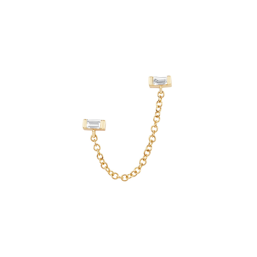 EF Collection Baguette Diamond Double Chain Earring - Yellow Gold - Earrings - Broken English Jewelry