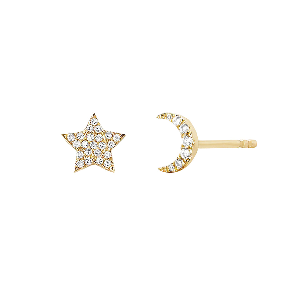 EF Collection Diamond Moon & Star Stud Earrings - Yellow Gold - Broken English Jewelry