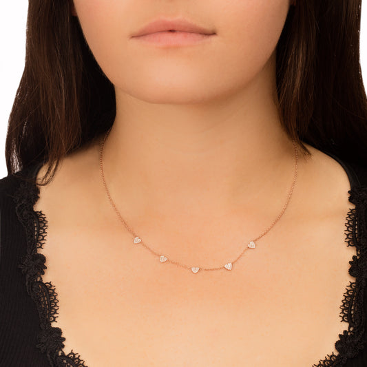 5 Mini Diamond Heart Necklace - Yellow Gold
