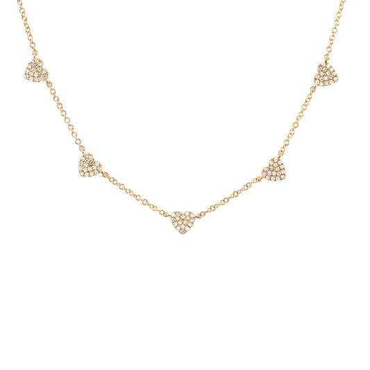 5 Mini Diamond Heart Necklace - Yellow Gold - Main Img