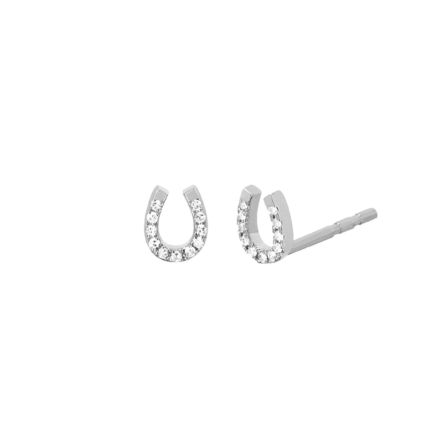 EF Collection Mini Horseshoe Stud Earrings - White Gold - Earrings - Broken English Jewelry