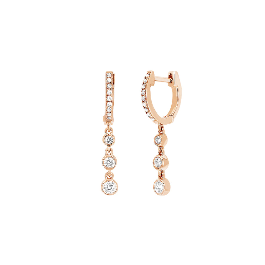 EF Collection 3 Bezel Diamond Drop Huggies - Rose Gold - Earrings - Broken English Jewelry