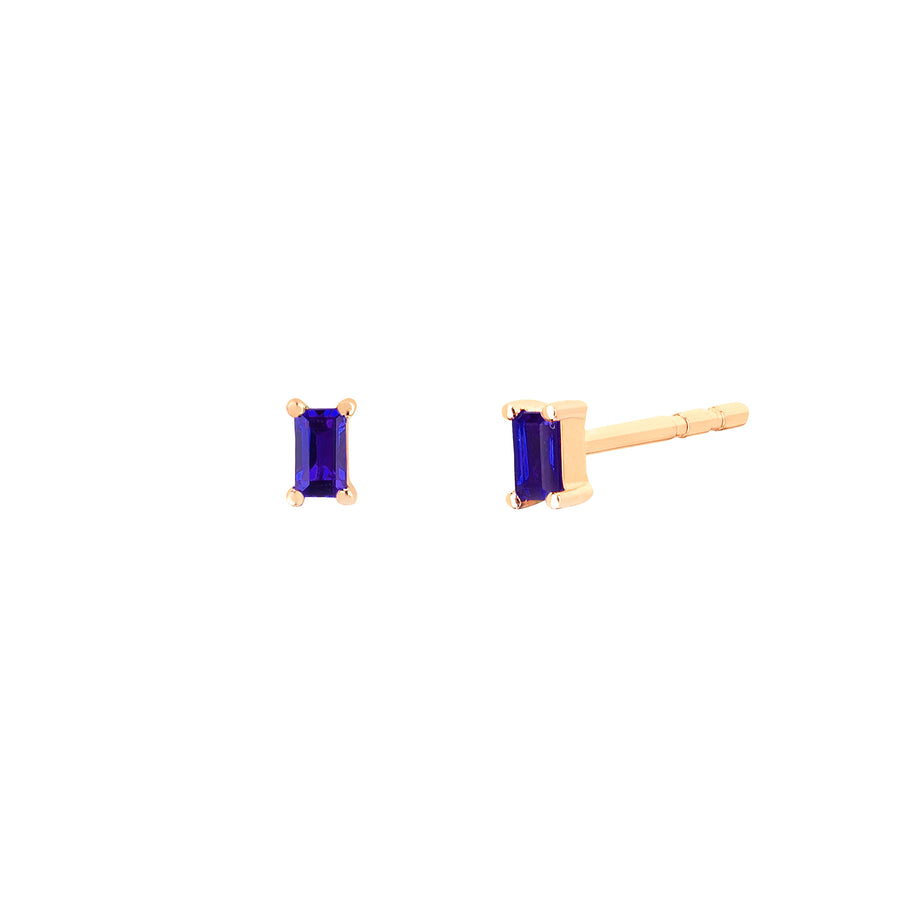 EF Collection Blue Sapphire Baguette Studs - Yellow Gold - Broken English Jewelry