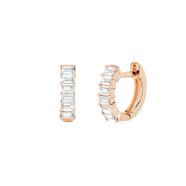 EF Collection Diamond Baguette Huggies - Rose Gold - Broken English Jewelry