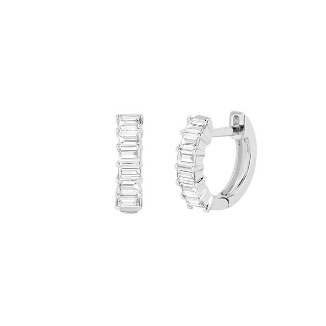 EF Collection Diamond Baguette Huggies - White Gold - Broken English Jewelry