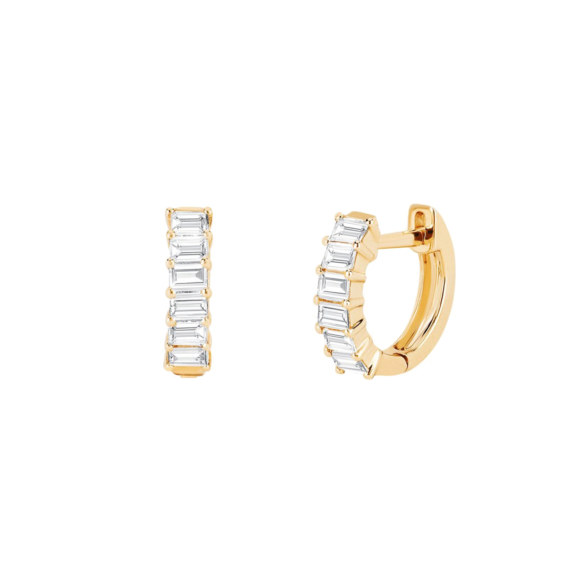 EF Collection Diamond Baguette Huggies - Yellow Gold - Broken English Jewelry