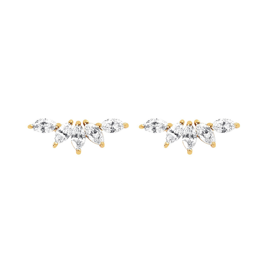 EF Collection Marquise Diamond Fan Earrings - Yellow Gold - Earrings - Broken English Jewelry