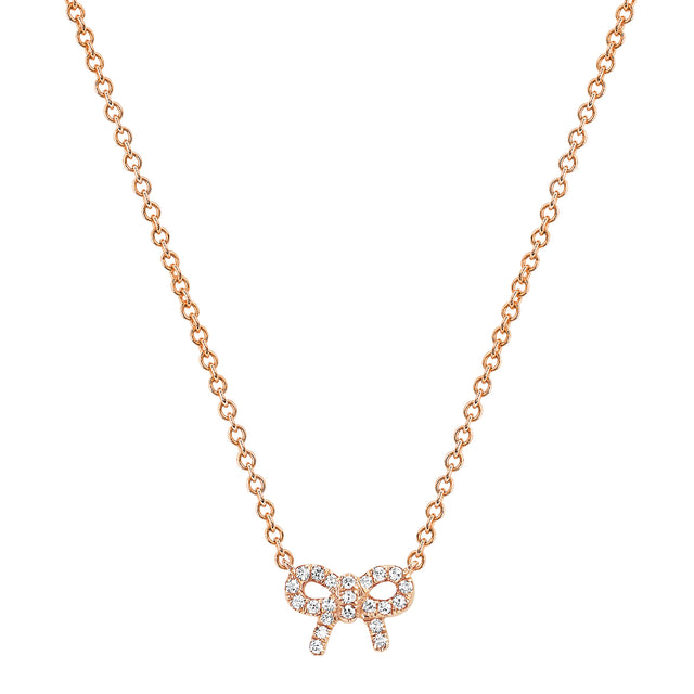EF Collection Diamond Mini Bow Necklace - Rose Gold - Broken English Jewelry