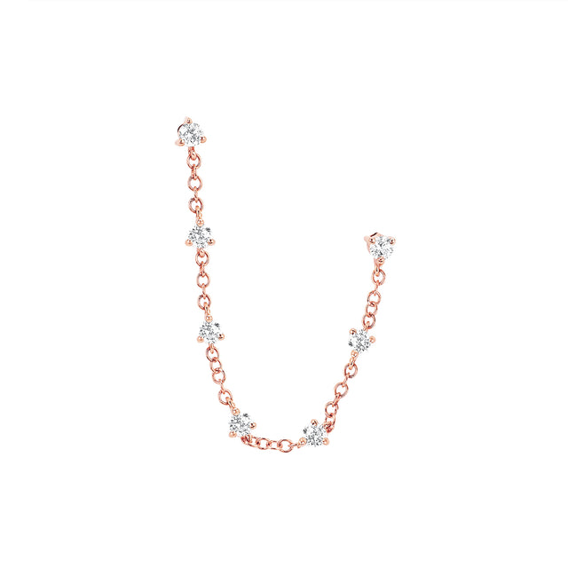EF Collection Double Stud Prong Set Chain Earring - Rose Gold - Broken English Jewelry