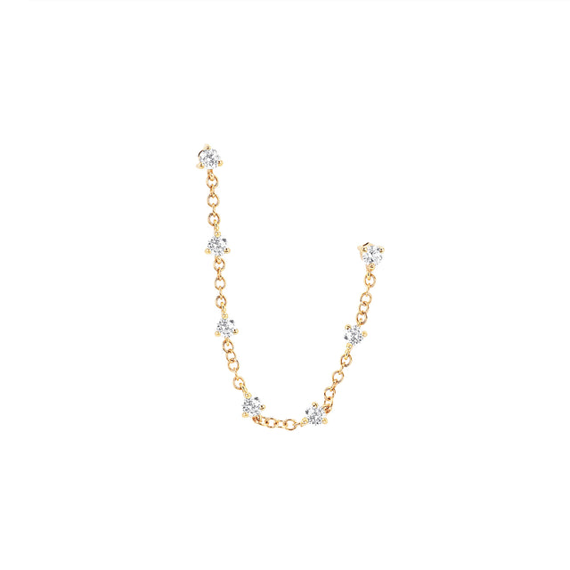 EF Collection Double Stud Prong Set Chain Earring - Yellow Gold - Broken English Jewelry