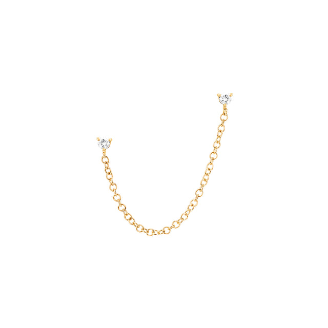 EF Collection Double Diamond Chain Stud Earring - Yellow Gold - Broken English Jewelry