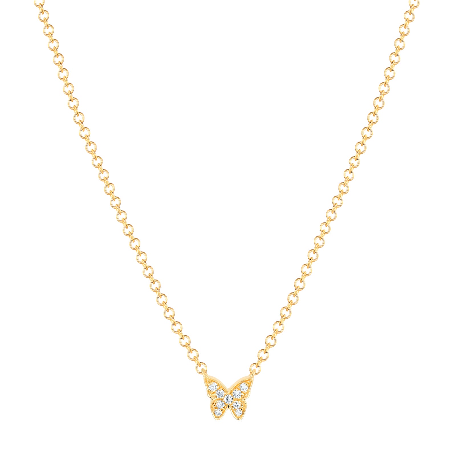EF Collection Baby Diamond Butterfly Necklace - Yellow Gold - Broken English Jewelry