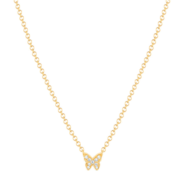 EF Collection Baby Diamond Butterfly Necklace - Yellow Gold - Broken English Jewelry