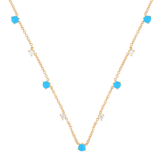Multi Turquoise & Diamond Necklace - Rose Gold - Main Img