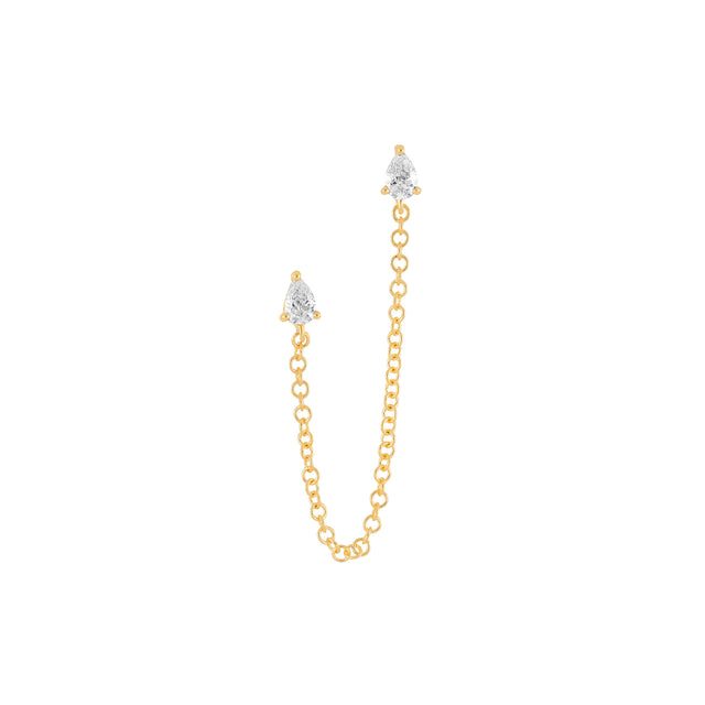 EF Collection Double Pear Diamond Chain Stud Earring - Yellow Gold - Earrings - Broken English Jewelry