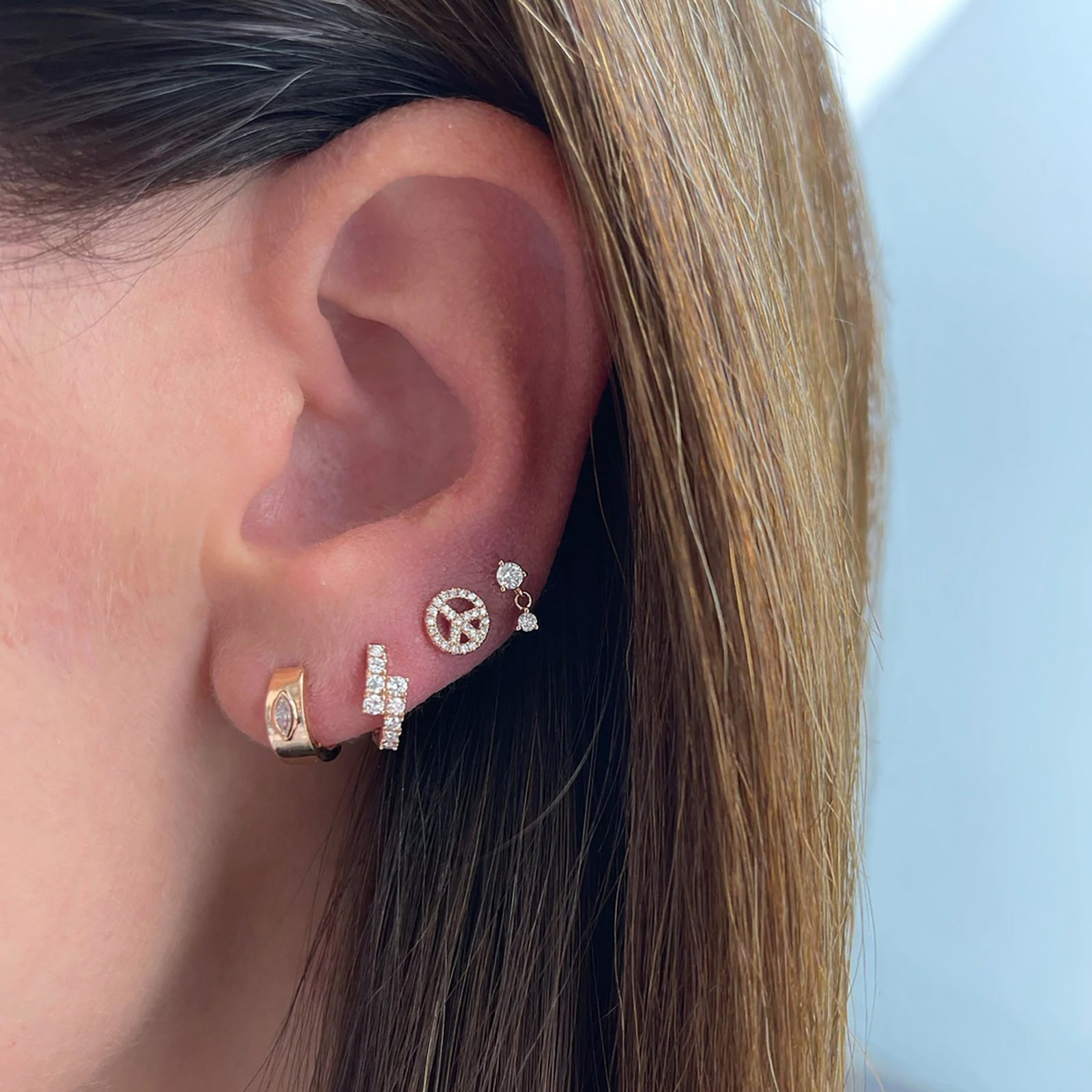 EF Collection Prong Set Diamond Dangle Studs - Rose Gold - Earrings - Broken English Jewelry