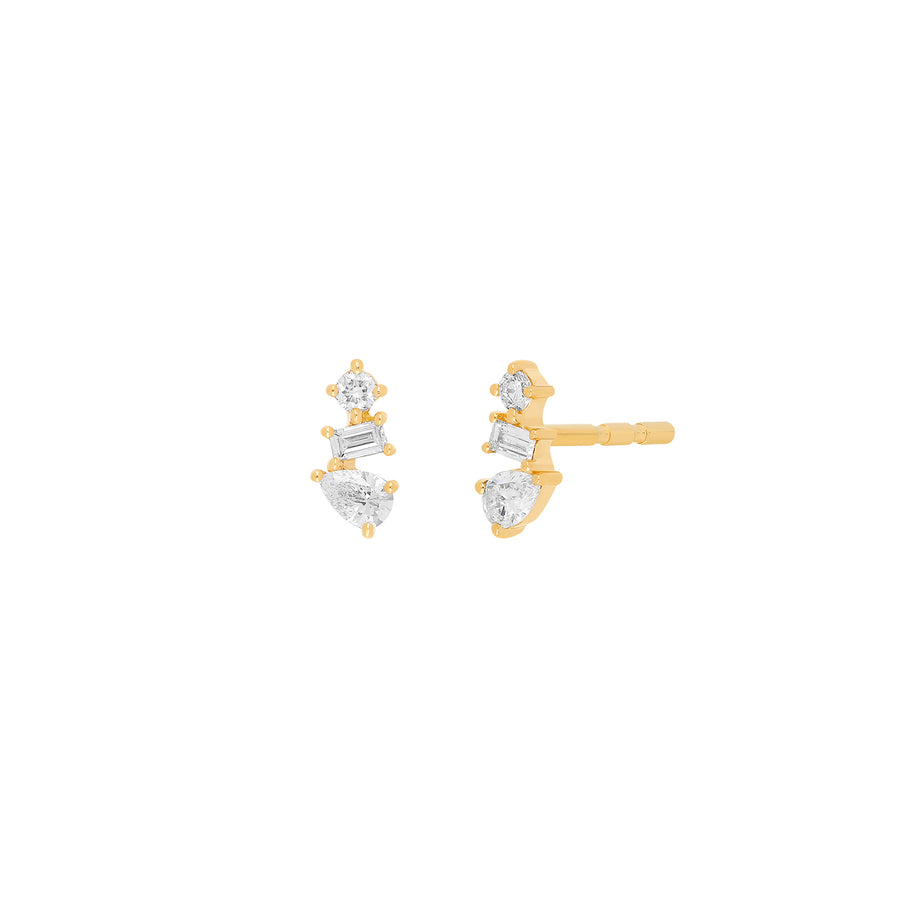 EF Collection Multi Faceted Diamond Studs - Yellow Gold - Earrings - Broken English Jewelry