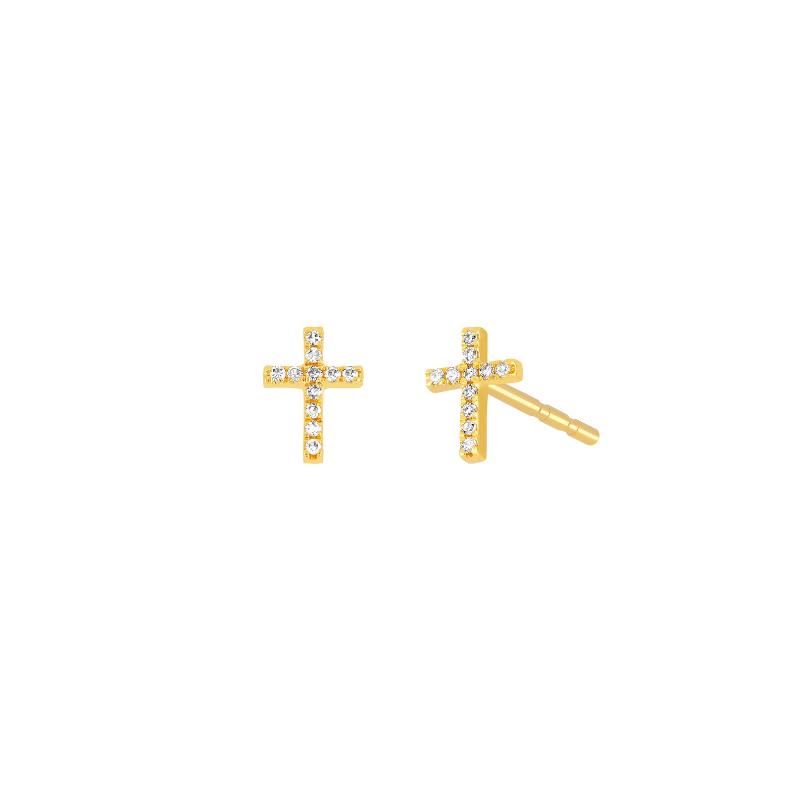 EF Collection Baby Cross Diamond Stud - Yellow Gold - Earrings - Broken English Jewelry