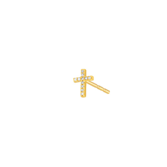 Baby Cross Diamond Stud - Yellow Gold