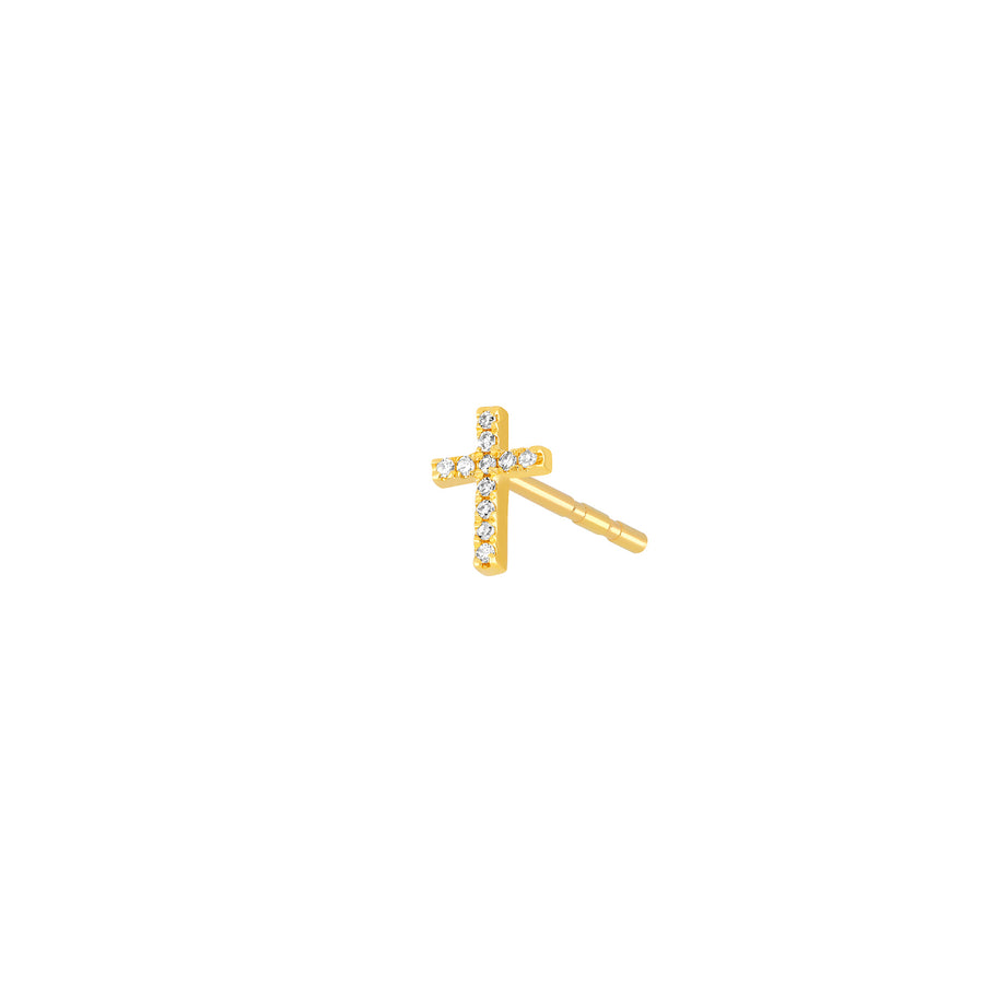 EF Collection Baby Cross Diamond Stud - Yellow Gold - Earrings - Broken English Jewelry