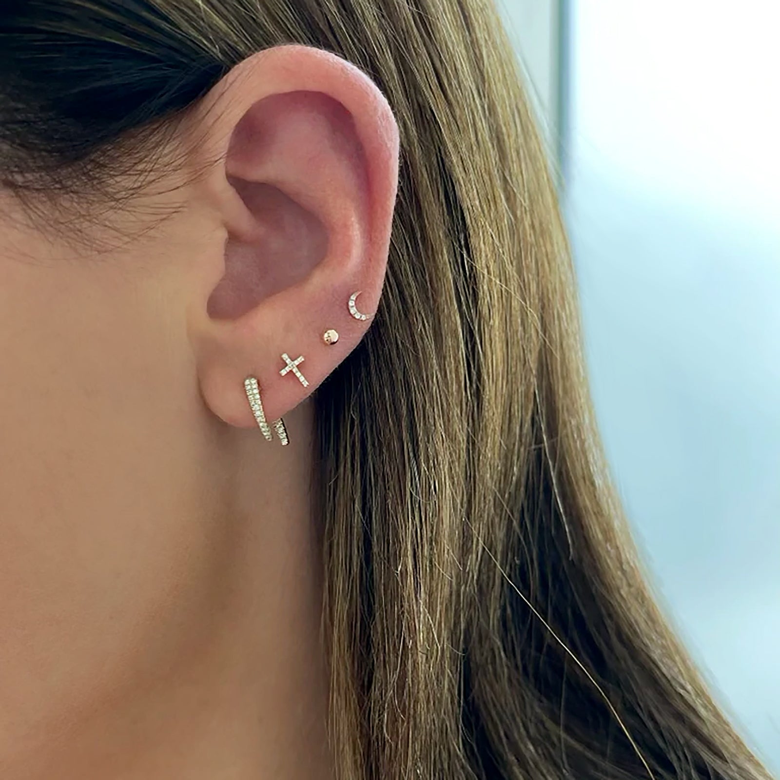 EF Collection Baby Cross Diamond Stud - Yellow Gold - Earrings - Broken English Jewelry