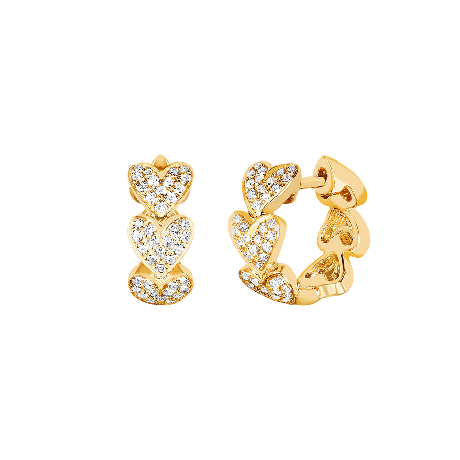 EF Collection Multi Heart Diamond Huggies - Yellow Gold - Earrings - Broken English Jewelry