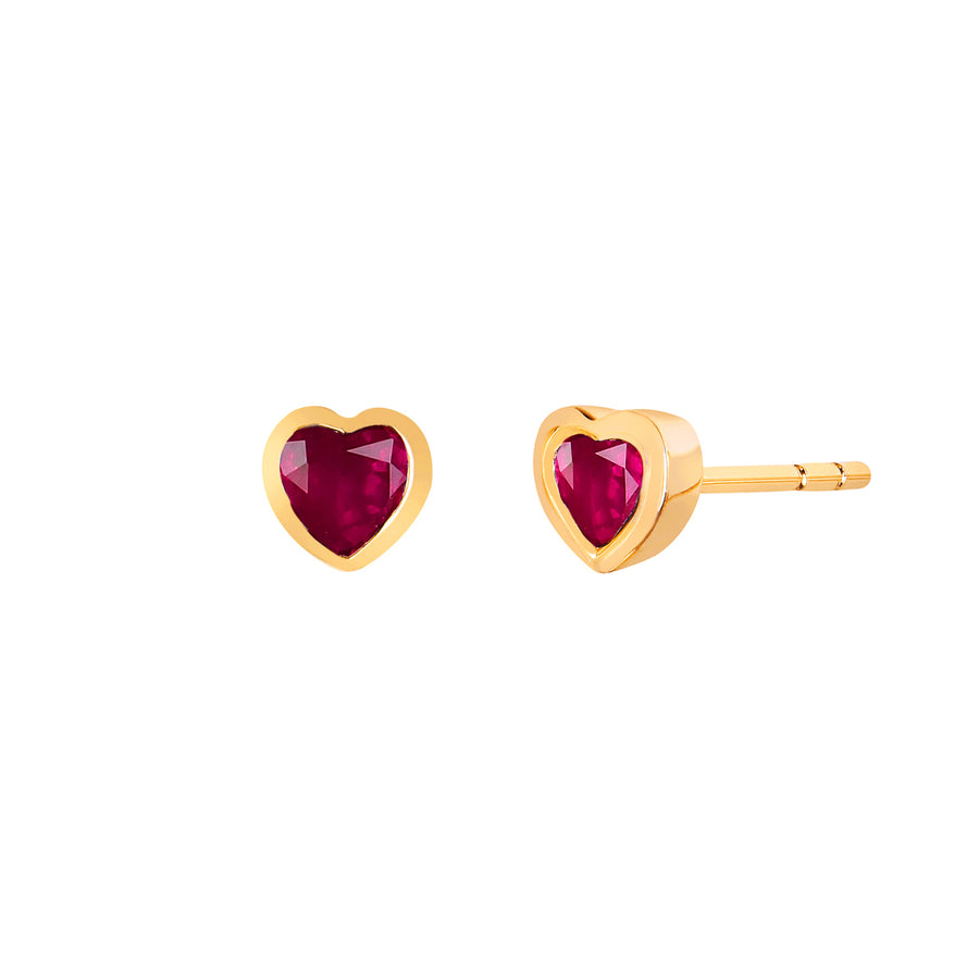 EF Collection Ruby Heart Studs - Yellow Gold - Earrings - Broken English Jewelry