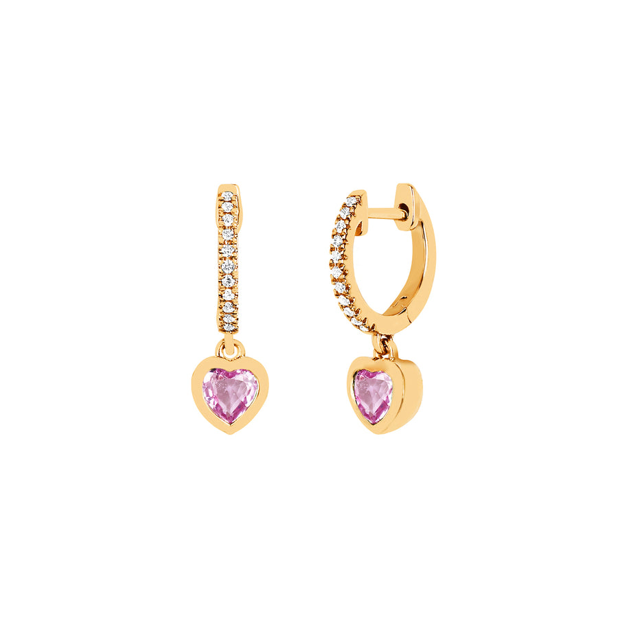 EF Collection Mini Pink Sapphire Heart Drop Huggies - Yellow Gold - Earrings - Broken English Jewelry