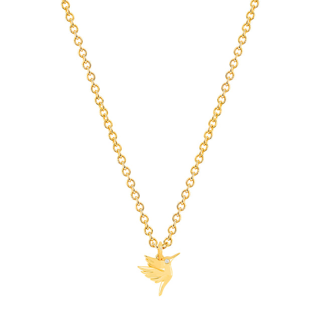 EF Collection Hummingbird Diamond Necklace - Yellow Gold - Necklaces - Broken English Jewelry
