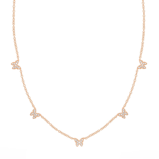 EF Collection 5 Baby Butterfly Diamond Necklace - Rose Gold - Necklaces - Broken English Jewelry
