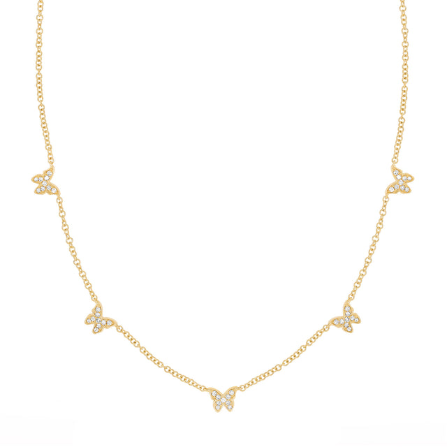 EF Collection 5 Baby Butterfly Diamond Necklace - Yellow Gold - Necklaces - Broken English Jewelry