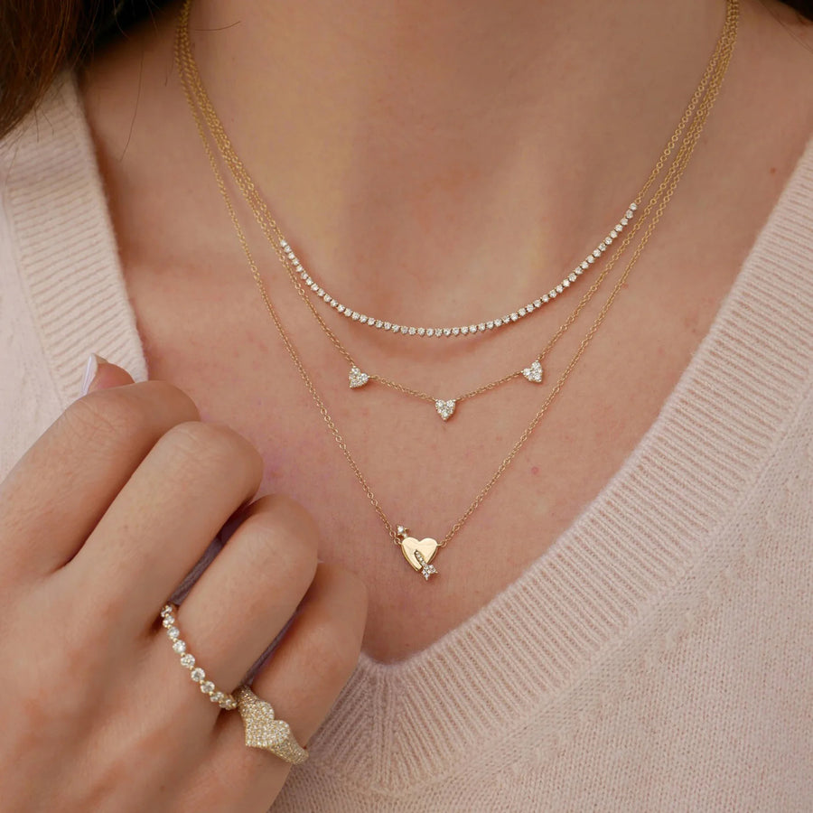 EF Collection Triple Full Cut Diamond Heart Necklace - Necklaces - Broken English Jewelry