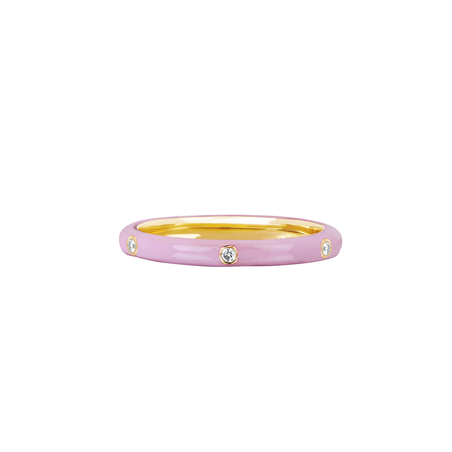 EF Collection 3 Diamond Light Pink Enamel Stack Ring - Yellow Gold - Broken English Jewelry